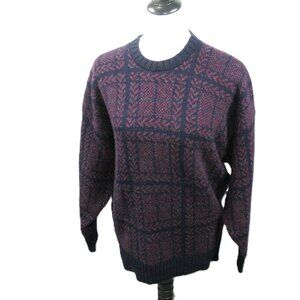Burberrys Wine/Black Shetland Wool Crew Neck Sweater Size 40" or Large